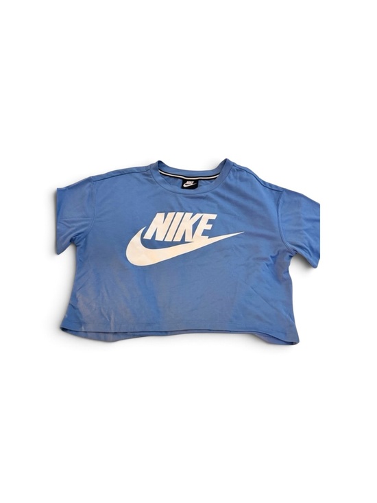 Nike Tops - Nike Women’s Cropped T-Shirt Medium Blue White Swoosh Logo Short Sleeve Tee